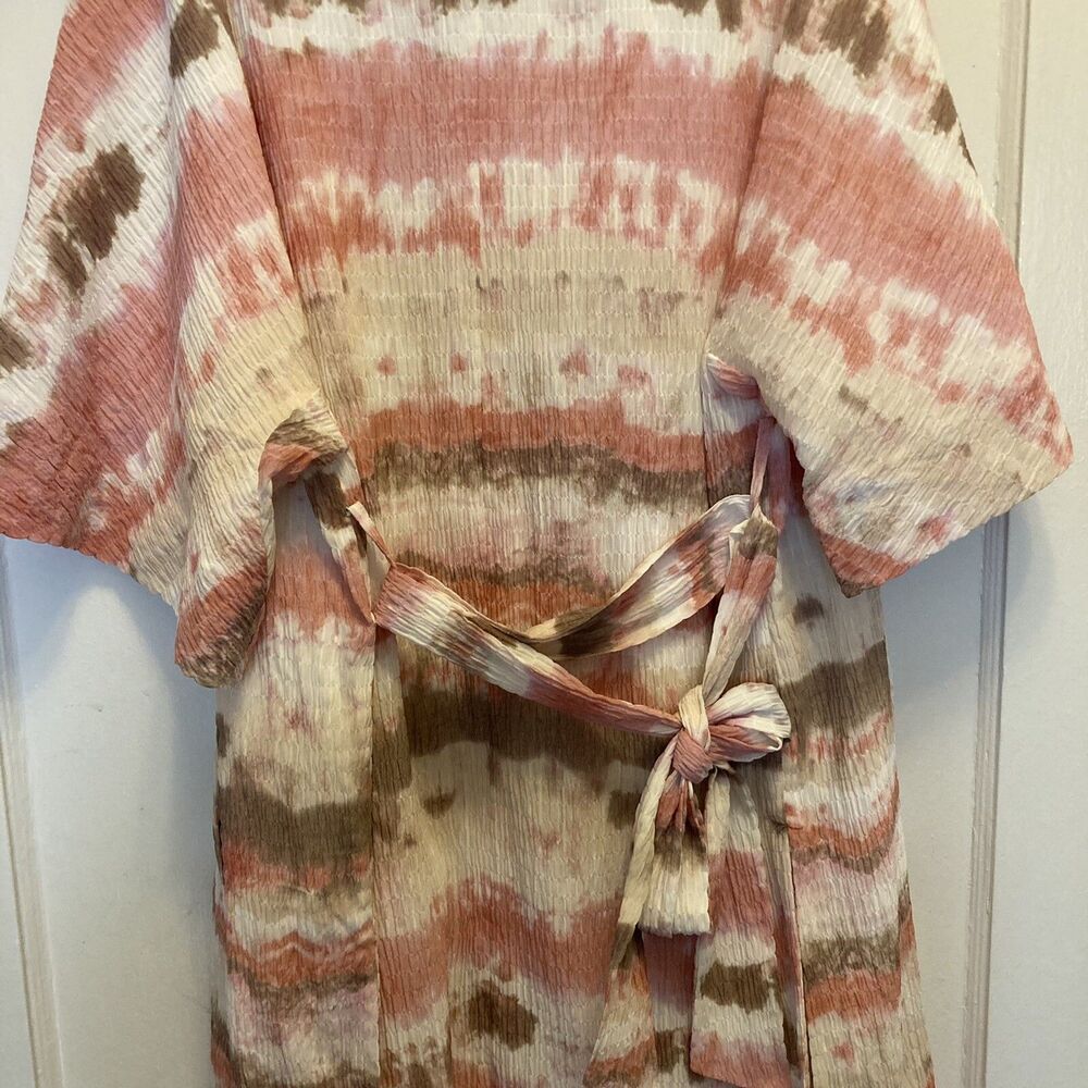 Zara Kimono Pink Tie Dye Smocked Waffle Style Lined Size XS Beachy Boho Chic - Picture 15 of 16